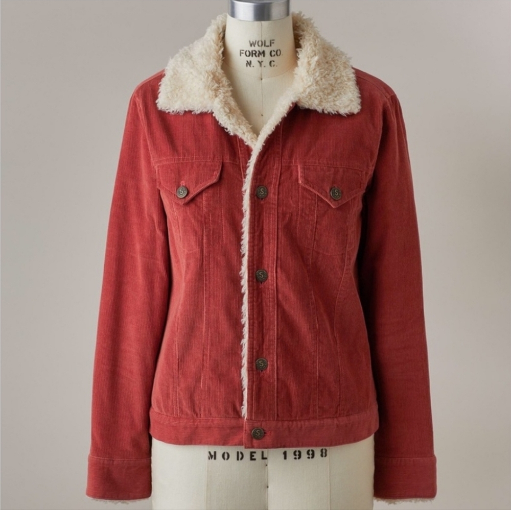 🌻Sundance Beautiful Orange and Cream Jean Jacket with Vintage-Inspired Corduroy